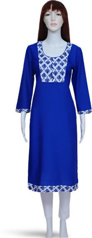 Women Self Design Viscose Rayon Straight Kurta  (Dark Blue, White)