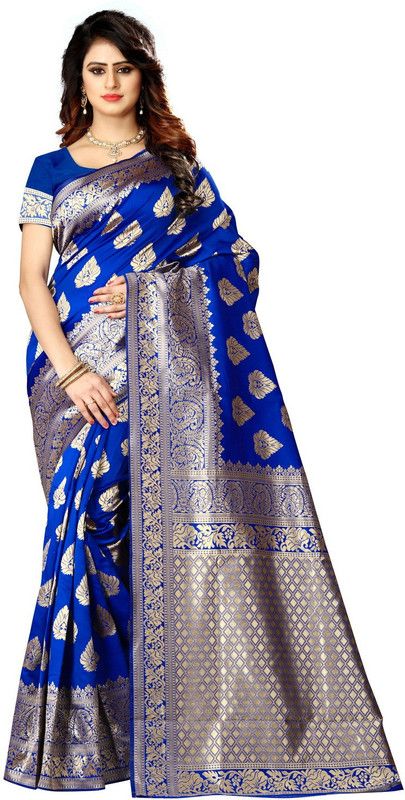 Woven Banarasi Jacquard, Art Silk Saree  (Light Blue)