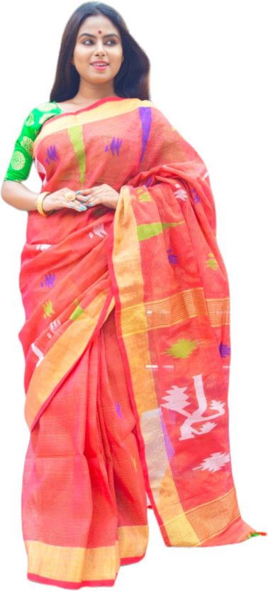 Printed Bollywood Linen Saree  (Pink)