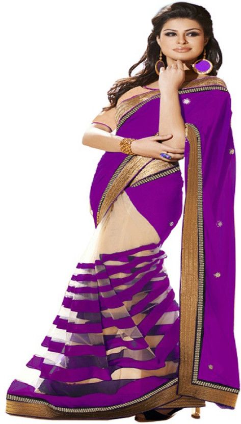 Self Design Bollywood Handloom Cotton Blend, Chiffon Saree  (Purple)