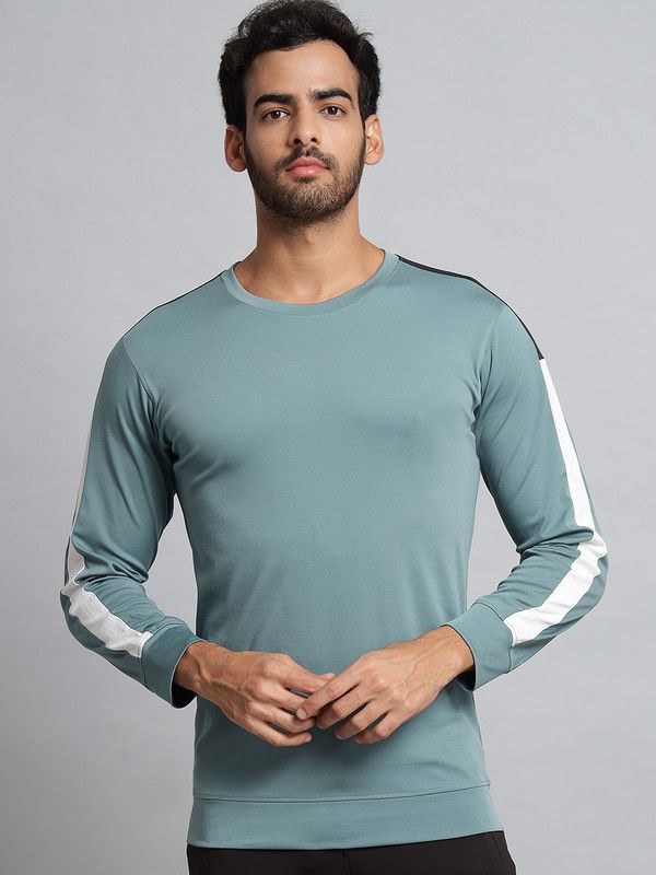 Men Color Block Round Neck Poly Cotton Dark Green T-Shirt