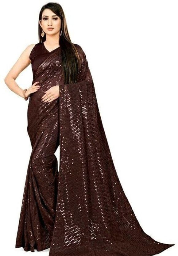 Embellished Bollywood Georgette Saree  (Brown)