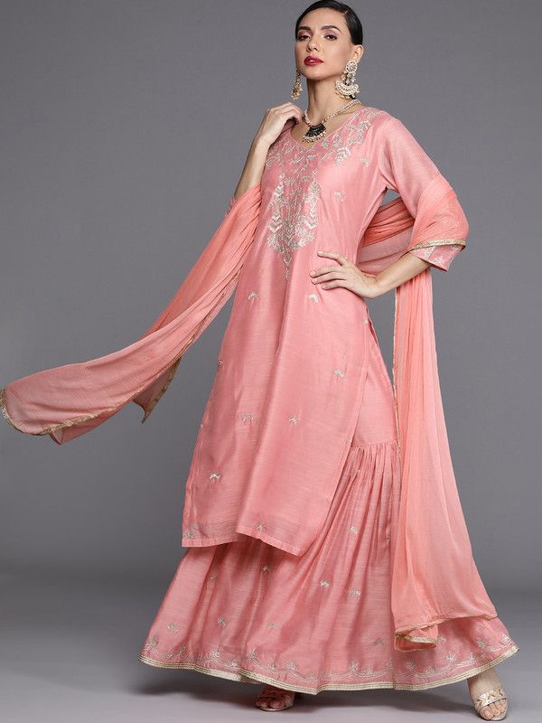 Women Kurta and Sharara Set Chanderi