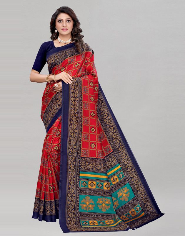 Printed, Geometric Print, Floral Print Patola Silk Blend Saree  (Red)