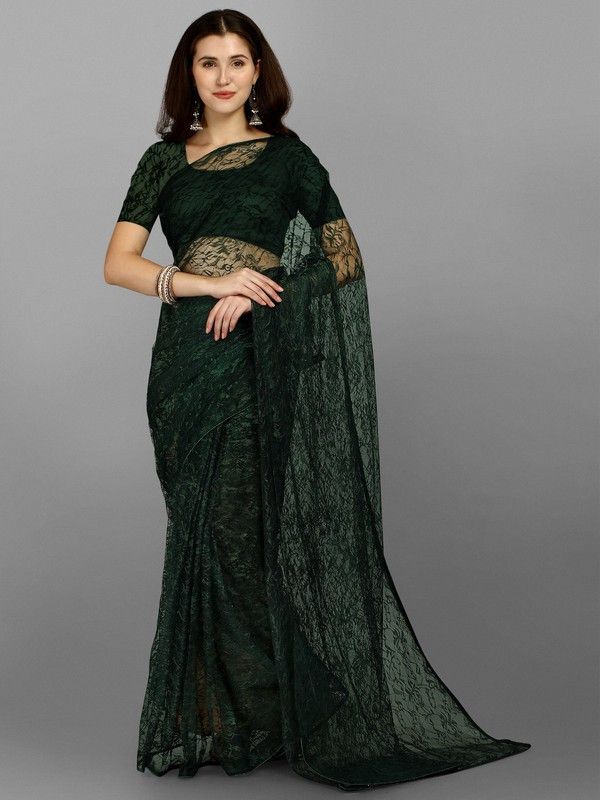 Self Design Bollywood Polyester Saree  (Green)