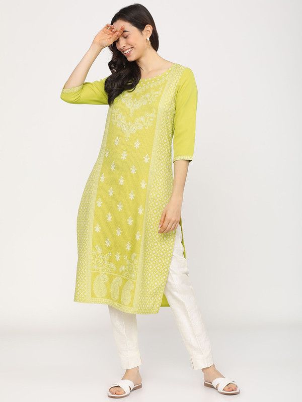 Women Printed Polyester Straight Kurta  (Multicolor)