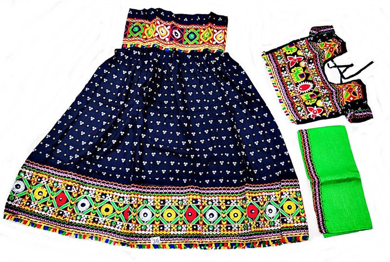Baby Girls Lehenga Choli Ethnic Wear Embellished Lehenga, Choli and Dupatta Set  (Dark Blue, Pack of 1)