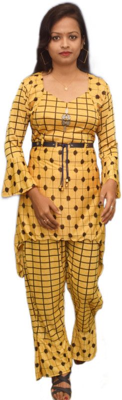 Girls Casual Top Pant  (Yellow)