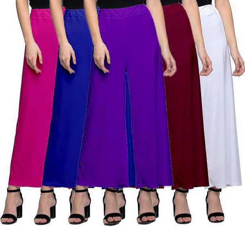 Women Relaxed Pink, Blue, Purple, Maroon, White Lycra Blend Trousers