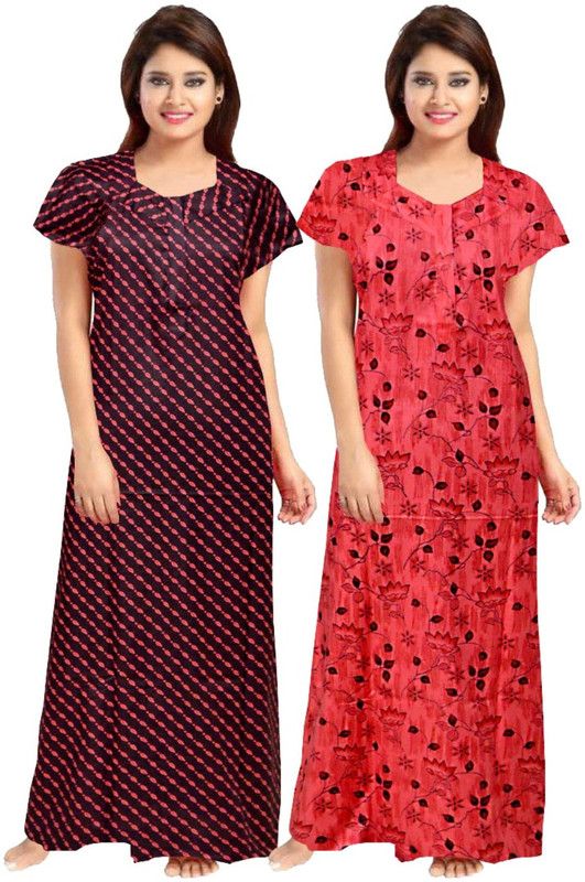 Pack of 2 Women Nighty Set  (Red, Black)