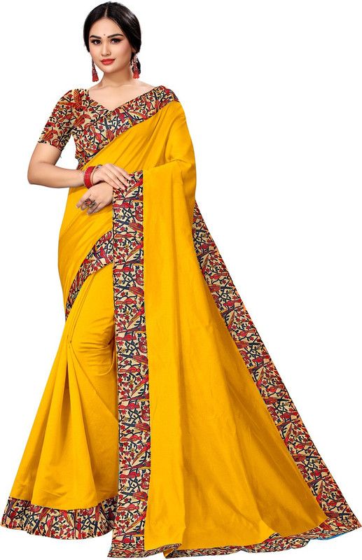 Solid/Plain Banarasi Cotton Silk Saree  (Yellow)