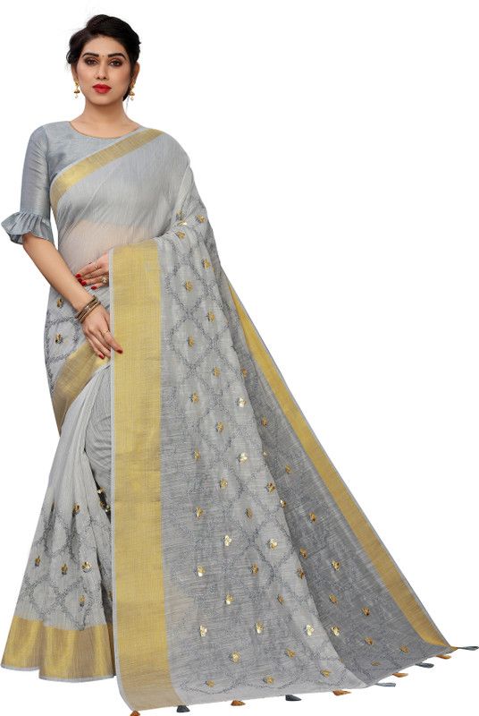 Printed Daily Wear Cotton Blend Saree  (Grey)