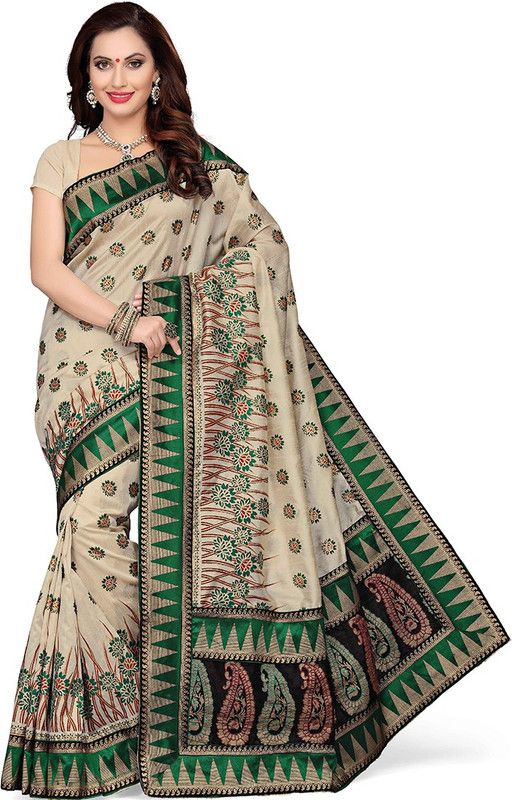Printed, Applique Bollywood Art Silk Saree  (Green)