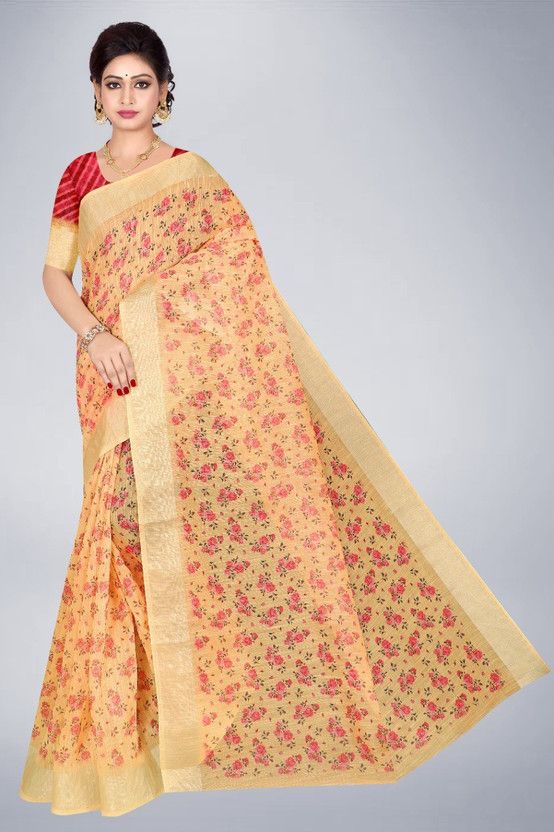 Floral Print Berhampuri Cotton Silk Saree  (Multicolor)