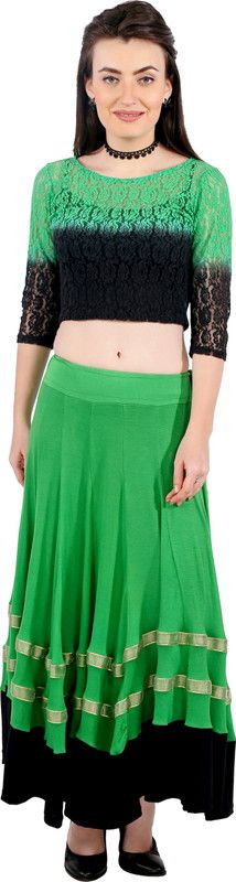 Self Design Stitched Lehenga Choli  (Green)