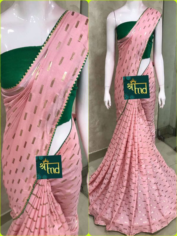 Kota Doria Silk Blend Saree  (Pink)