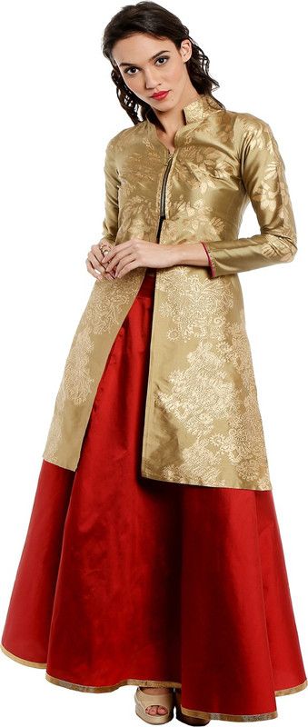 Floral Print Stitched Lehenga Choli  (Gold)
