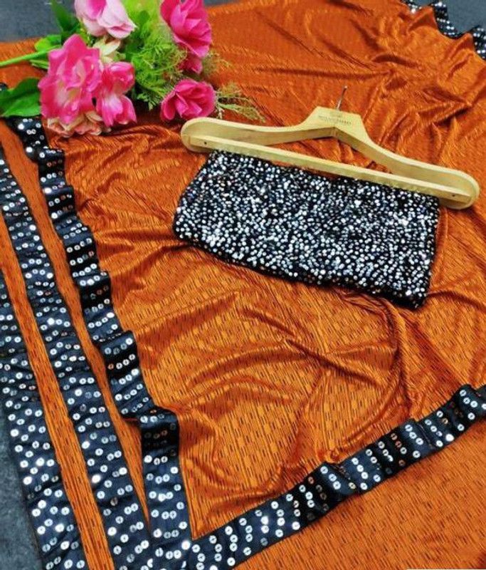 Daily Wear Lycra Blend Saree  (Orange)