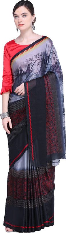 Printed Bollywood Silk Blend Saree  (Grey)