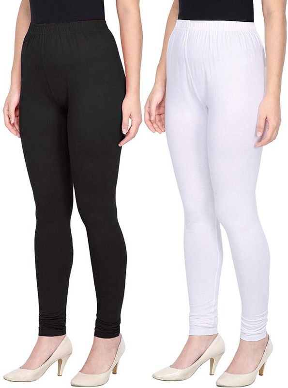 K M R GARMENTS Churidar Western Wear Legging  (Black, White, Solid)