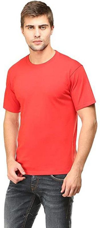 T Shir for Men Cotton Half Sleeves Round Neck Men Solid Round Neck Cotton Blend Red T-Shirt