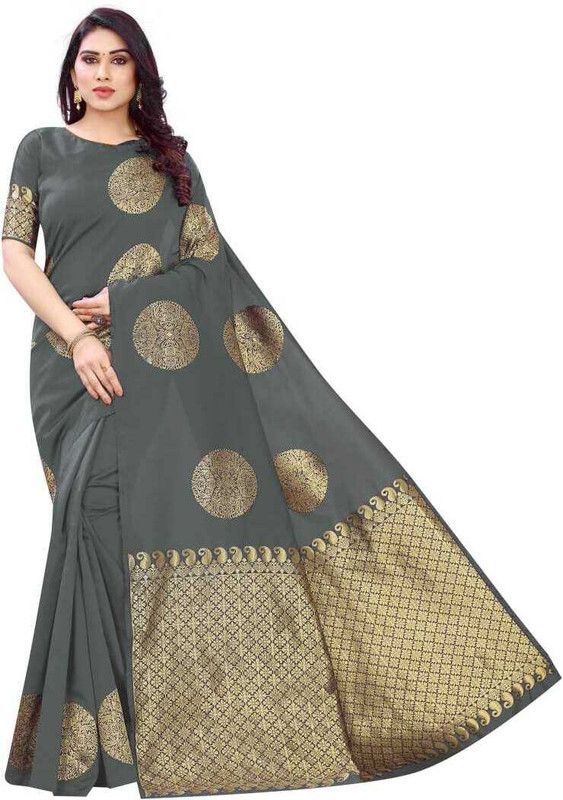 Woven Venkatagiri Jacquard, Pure Silk Saree  (Grey)