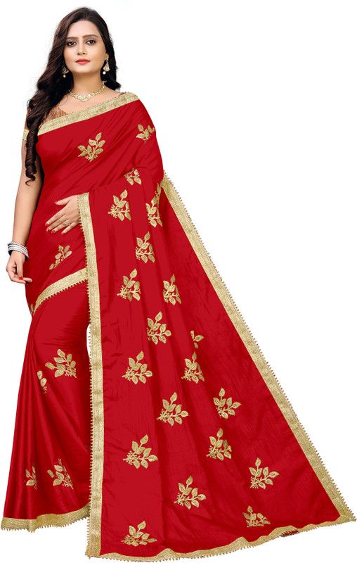 Embroidered Banarasi Art Silk Saree  (Red)