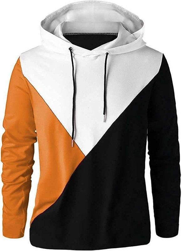 Men Colorblock Hooded Neck Cotton Blend White, Black, Yellow T-Shirt