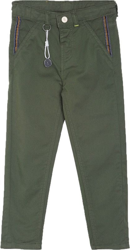 Baby Boys Slim Fit Dark Green Pure Cotton Trousers