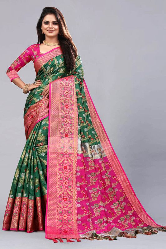 Checkered, Embroidered, Self Design, Paisley, Solid Bollywood Art Silk, Organza Saree  (Green)