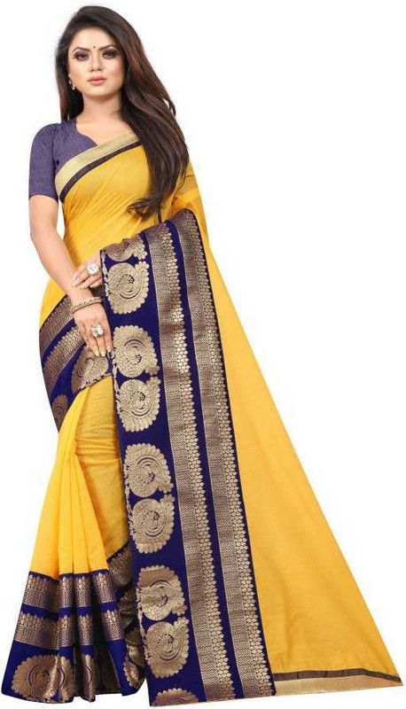 Woven Chanderi Cotton Silk Saree  (Yellow)