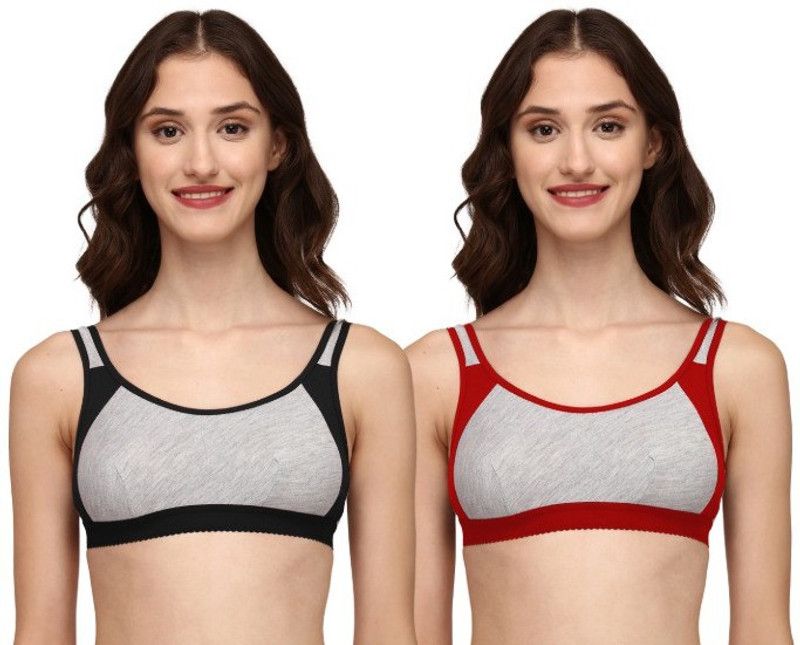 Pack of 2 Women Everyday Non Padded Bra  (Black, Red, Grey)