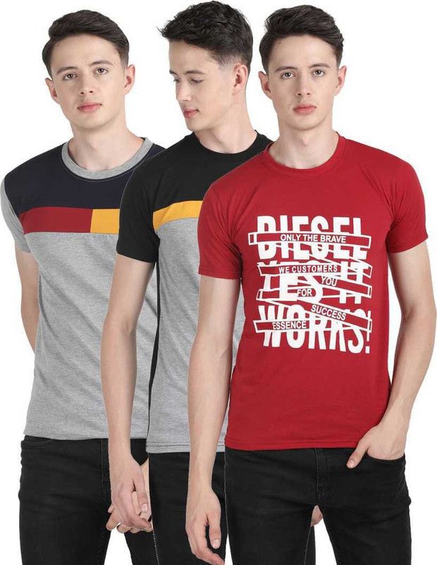 Typography Men Multicolor T-Shirt  (Pack of 3)