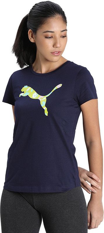 Ws Graphic Tee Women Graphic Print Round Neck Cotton Blend Blue T-Shirt