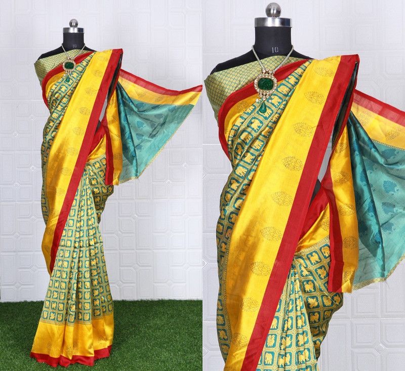 Animal Print, Self Design Mysore Art Silk Saree  (Green)