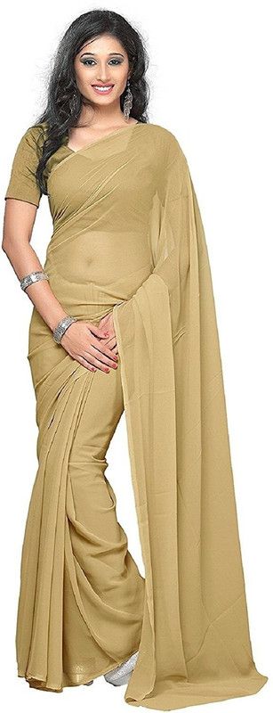 Solid/Plain Daily Wear Georgette Saree  (Beige)