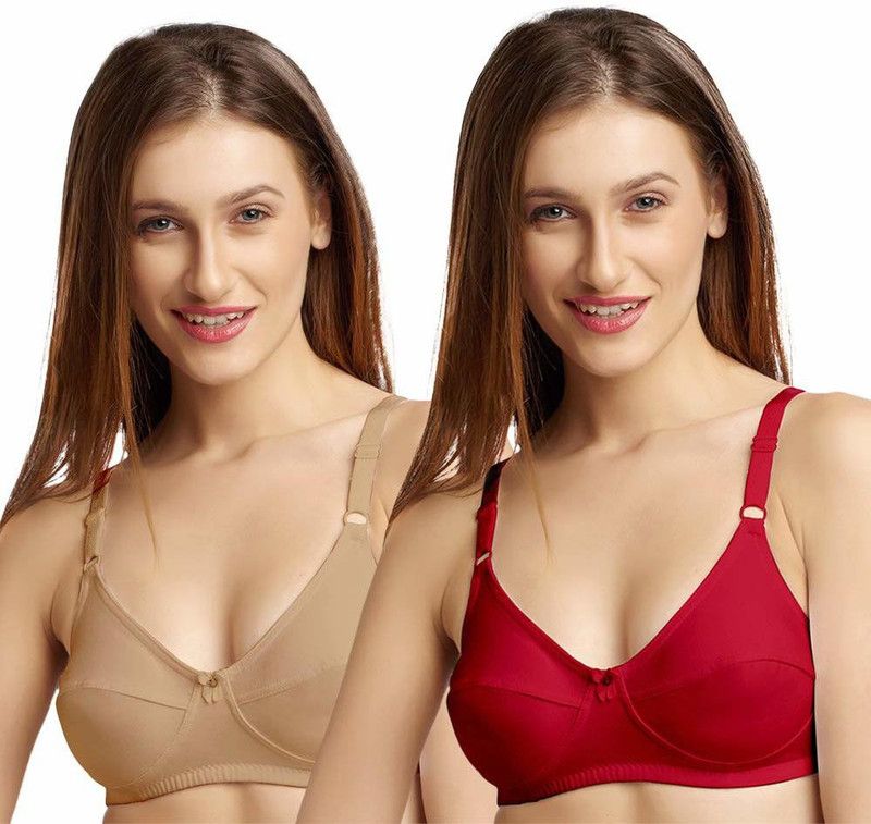 Pack of 2 Women Everyday Non Padded Bra  (Beige, Red)