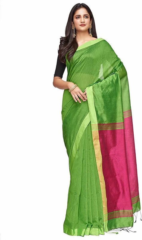 Woven, Solid/Plain Handloom Jacquard, Art Silk Saree  (Green)