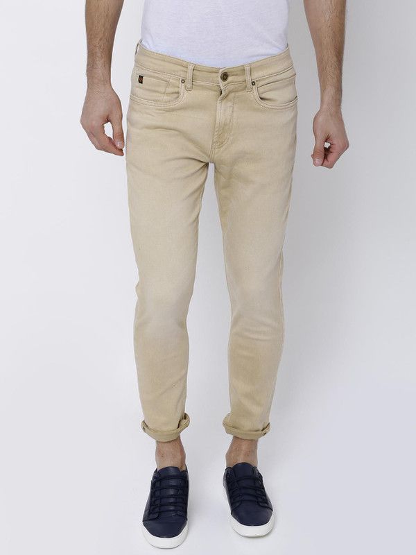 Men Tapered Fit Mid Rise Beige Jeans