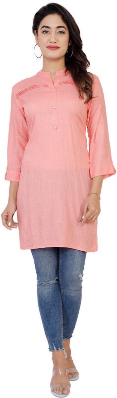 Women Self Design Viscose Rayon Frontslit Kurta  (Pink)