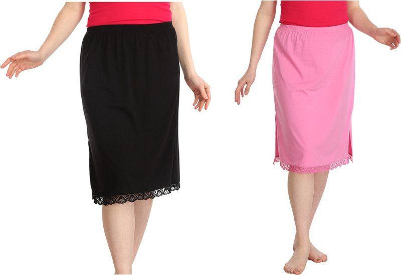 Women Solid Straight Pink, Black Skirt