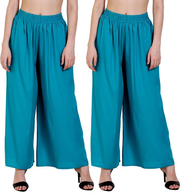 Pack of 2 Women Regular Fit Light Blue Cotton Blend Trousers
