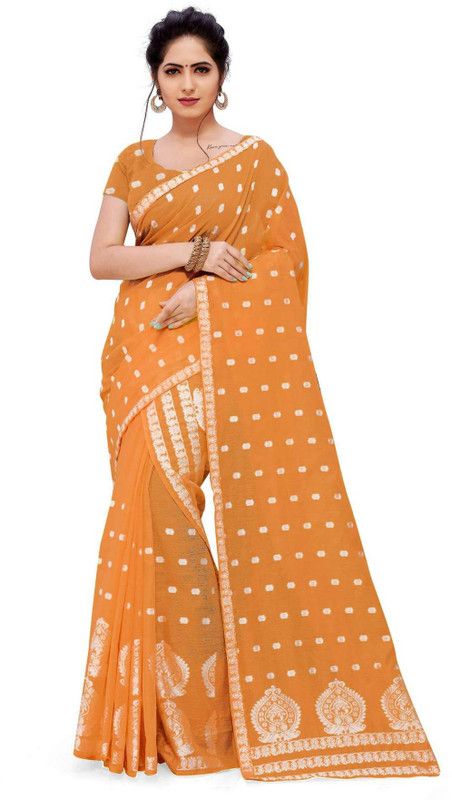 Printed Mekhela Chador Cotton Blend Saree  (Yellow)