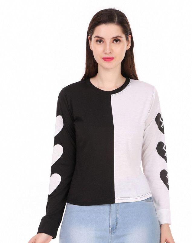 Color Block Women Black, White T-Shirt