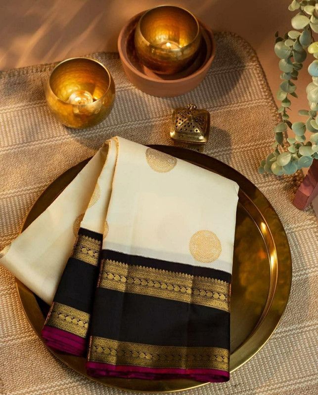 Printed Kanjivaram Jacquard Saree  (Cream)