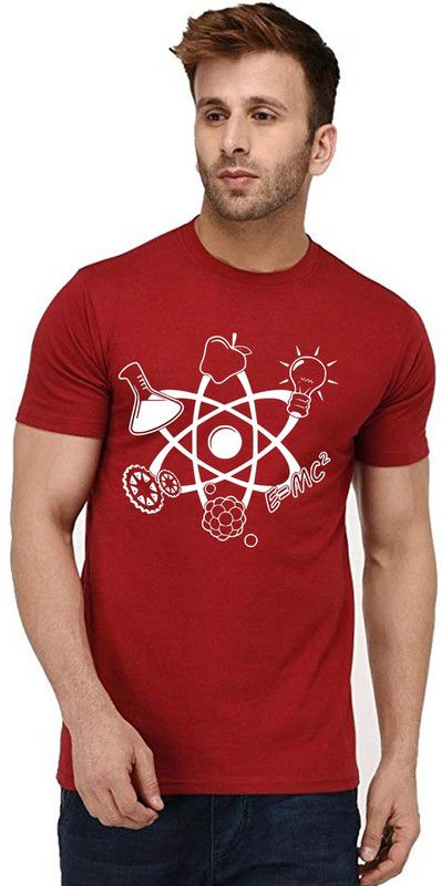 Science Formula Men Printed Round Neck Pure Cotton Red T-Shirt