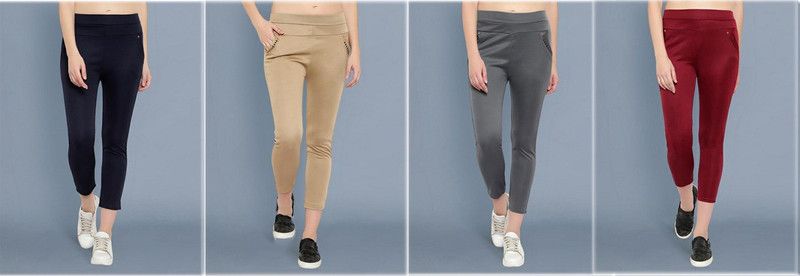 Women Regular Fit Blue, Beige, Grey, Maroon Cotton Blend Trousers