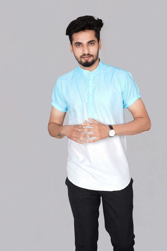 Men Color Block Casual Blue, White Shirt