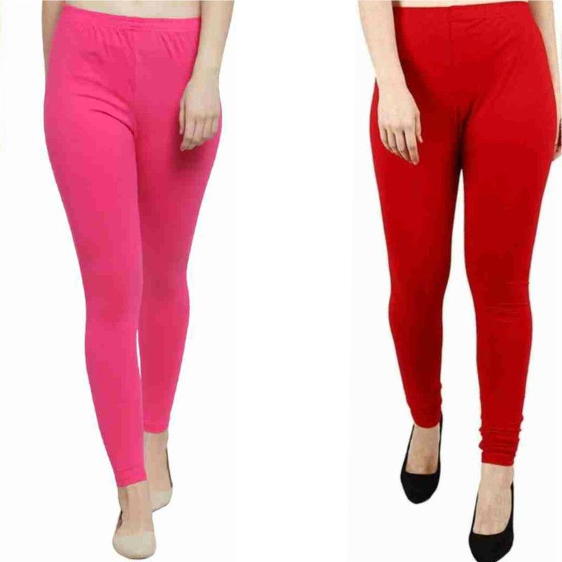 SKF Churidar Western Wear Legging  (Red, Pink, Solid)