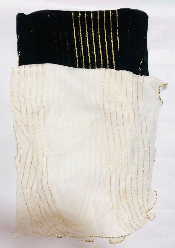 Chiffon Self Design Black, White Women Dupatta